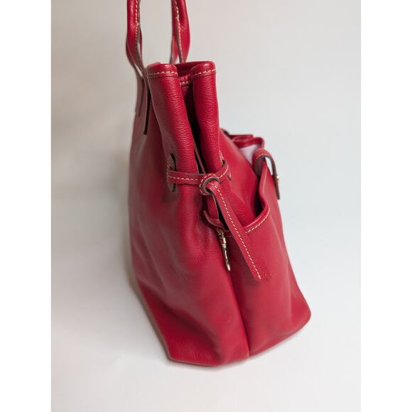 Dooney & Bourke Red Pebble Leather June Double Pocket Cinch Satchel Purse - Picture 5 of 14